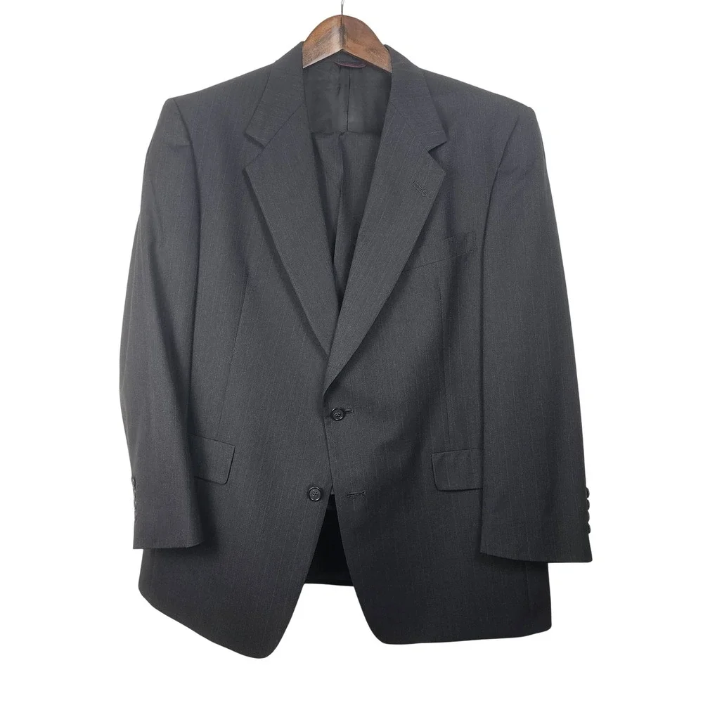 Hart Schaffner Marx 2pc Business Suit Pinstripe 44R Gray Wool Professional VTG
